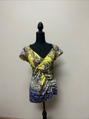 Roberto Cavalli Yellow and Blue Floral Wrap Top